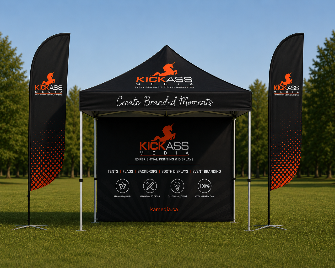 KA Media tent and flags